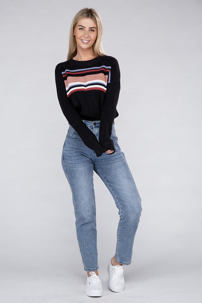 Striped Pullover Crew Neck Sweater