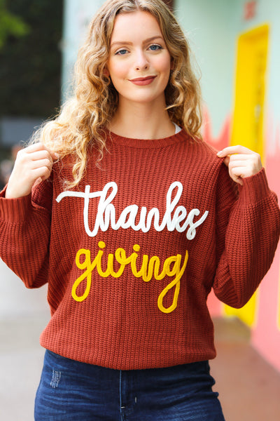 Thanksgiving Pop Up Embroidery Chunky Sweater