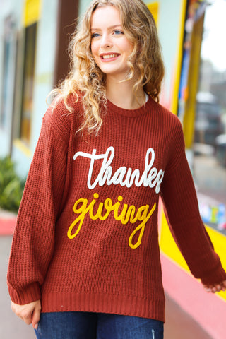 Thanksgiving Pop Up Embroidery Chunky Sweater