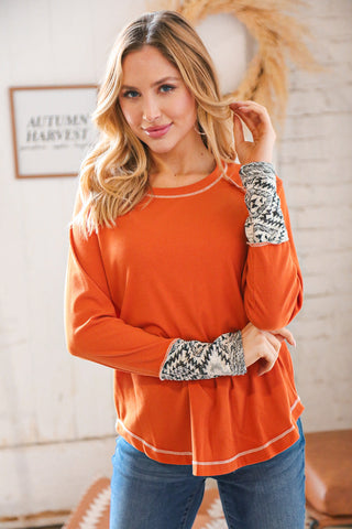 Persimmon Cotton Blend Rib Aztec Outseam Top (SALE)