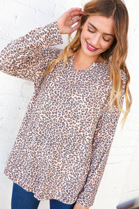 Animal Print French Terry Notched Pocket Top