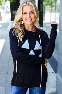 Black Jack-O-Lantern Terry Thumb Hole Double Hoodie **SALE**