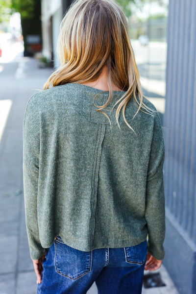 Olive Ribbed Dolman Cropped Sweater **Plus**