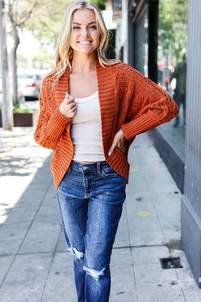 Rust Cable Dolman Bolero Open Cardigan