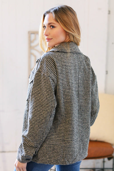 Collared Houndstooth Button Down Wool Blend Jacket (SALE)