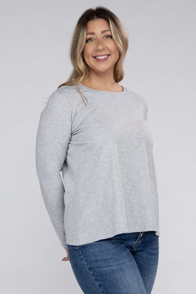 Plus Cotton Crew Neck Long Sleeve T-Shirt