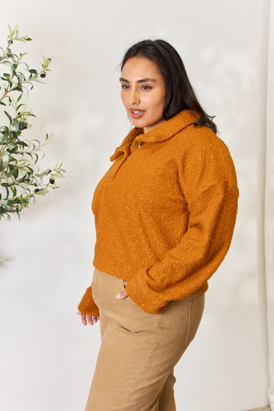 Ginger Full Size Half Button Turtleneck Sweatshirt