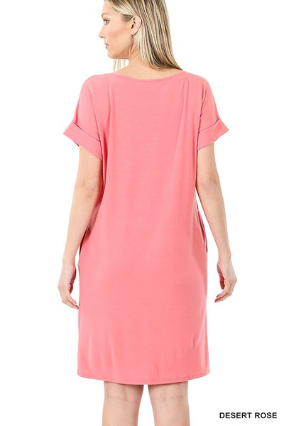 Rolled Short Sleeve Round Neck Dress **Sale**