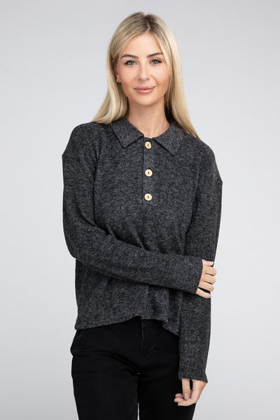 Brushed Melange Hacci Collared Sweater **5 colors**