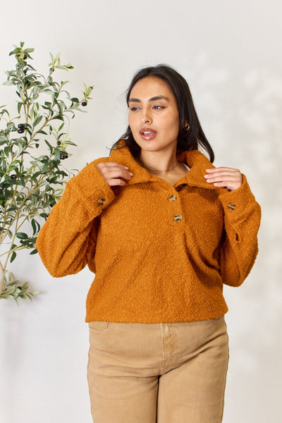 Ginger Full Size Half Button Turtleneck Sweatshirt