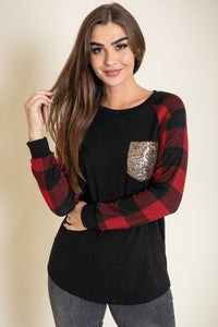 Plus Checker Sleeve Sequin Pocket Tunic