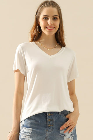 Ninexis Full Size V-Neck Short Sleeve T-Shirt **10 Colors**