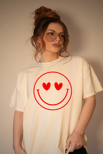 Smiley Face Heart Eyes Cozy Bella Canvas Tee