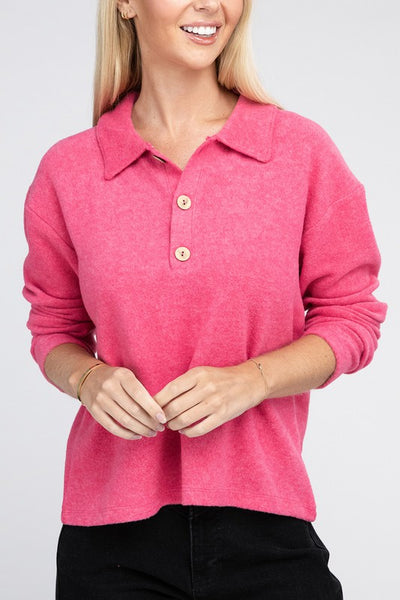 Brushed Melange Hacci Collared Sweater **5 colors**