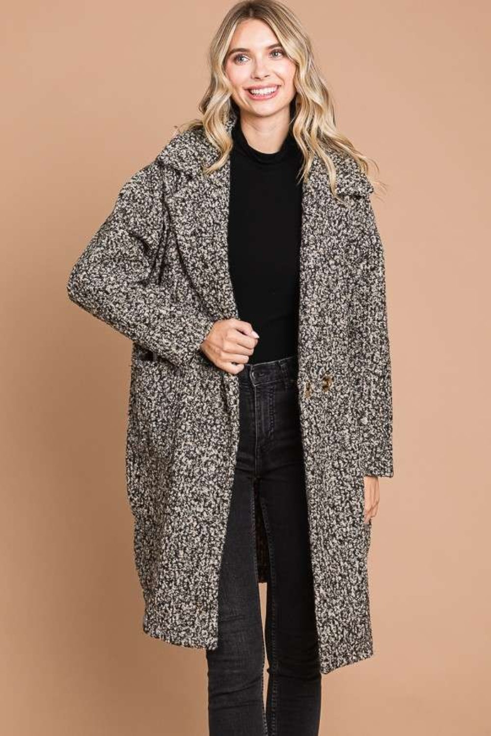 Double Breast Teddy Coat Full Size Lapel Collar