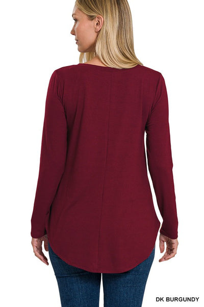 Long Sleeve V-Neck Round Hem Top  **Sale**