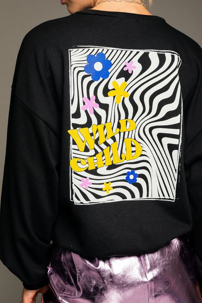 Long Sleeve Oversized Wild Child Graphic Pullover