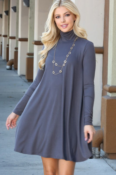 Solid Long Sleeve Turtle Neck Tunic Dress  **6 Different Colors**