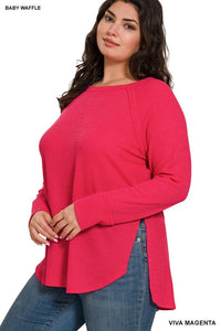 Plus Melange Baby Waffle Long Sleeve Top