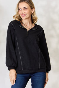 BiBi Half Zip Brushed Terry Long Sleeve Top **on sale**