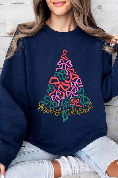 Coquette Bow Christmas Tree Fleece Sweatshirts **15 Colors**