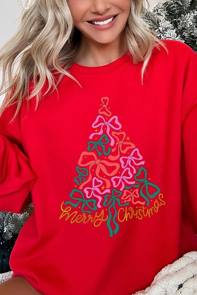 Coquette Bow Christmas Tree Fleece Sweatshirts **15 Colors**