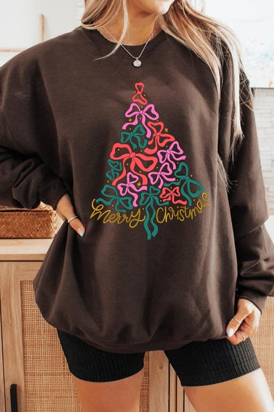 Coquette Bow Christmas Tree Fleece Sweatshirts **15 Colors**