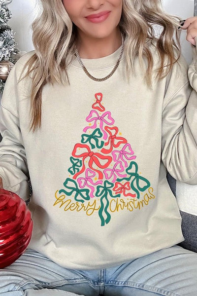 Coquette Bow Christmas Tree Fleece Sweatshirts **15 Colors**