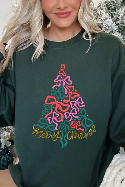 Coquette Bow Christmas Tree Fleece Sweatshirts **15 Colors**