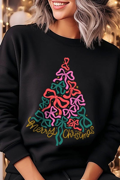 Coquette Bow Christmas Tree Fleece Sweatshirts **15 Colors**