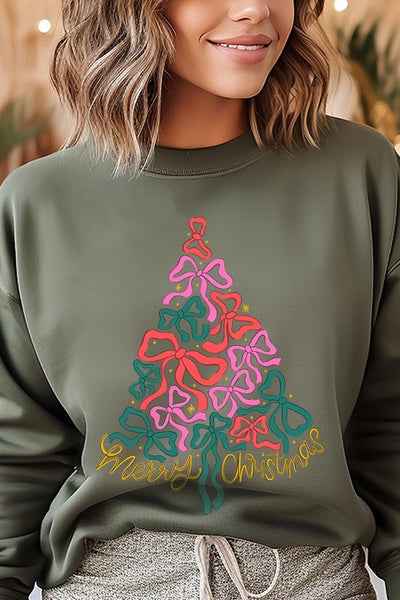 Coquette Bow Christmas Tree Fleece Sweatshirts **15 Colors**