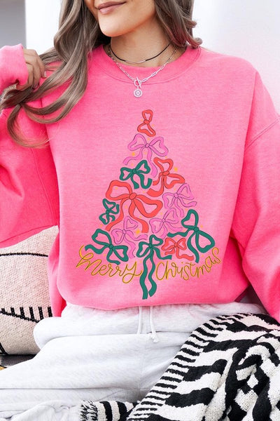 Coquette Bow Christmas Tree Fleece Sweatshirts **15 Colors**