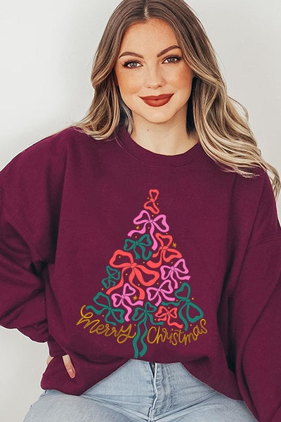 Coquette Bow Christmas Tree Fleece Sweatshirts **15 Colors**