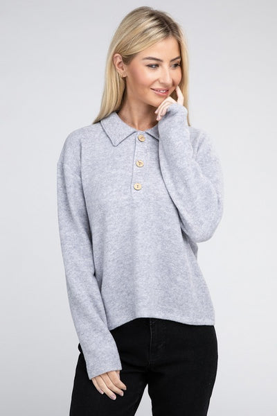 Brushed Melange Hacci Collared Sweater **5 colors**