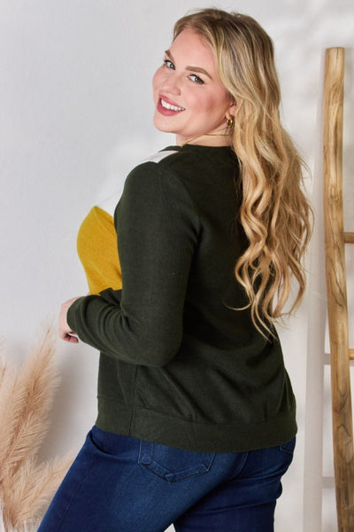 Hailey & Co Full Size Colorblock V-Neck Blouse **on sale**