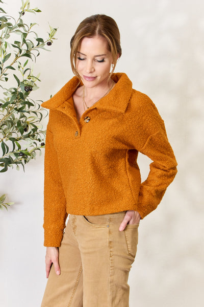 Ginger Full Size Half Button Turtleneck Sweatshirt