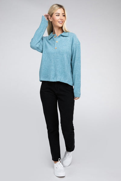 Brushed Melange Hacci Collared Sweater **5 colors**