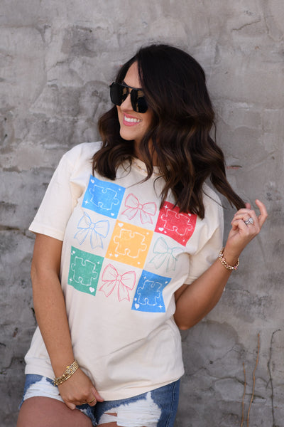 Autism Puzzle Pieces And Bows Tee
