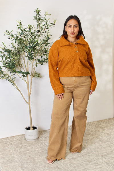 Ginger Full Size Half Button Turtleneck Sweatshirt