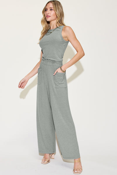 Ribbed Tank and Wide Leg Pants Set **Reduced**