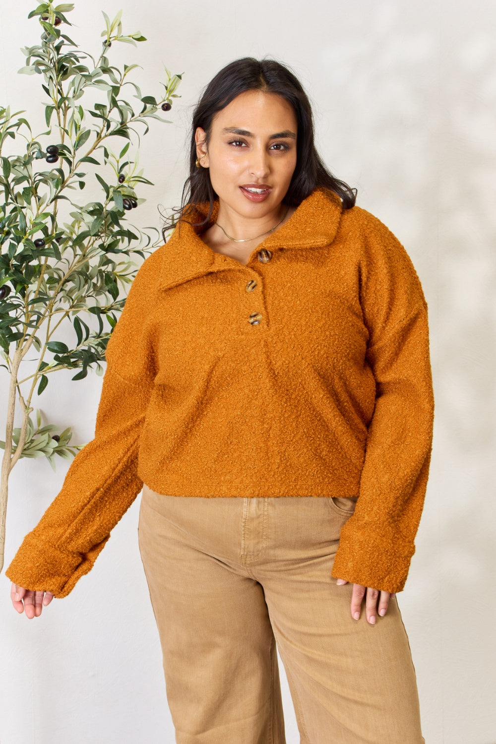 Ginger Full Size Half Button Turtleneck Sweatshirt