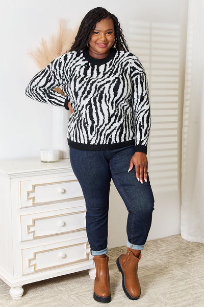 Heimish Full Size Zebra Print Sweater **on sale**