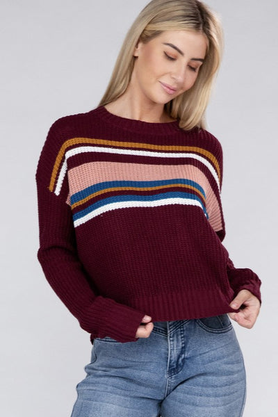 Striped Pullover Crew Neck Sweater