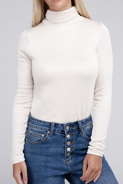 Ribbed Turtle Neck Long Sleeve Top **Sale**