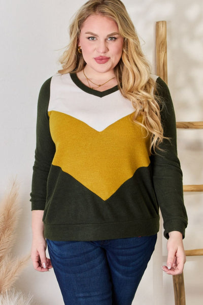 Hailey & Co Full Size Colorblock V-Neck Blouse **on sale**