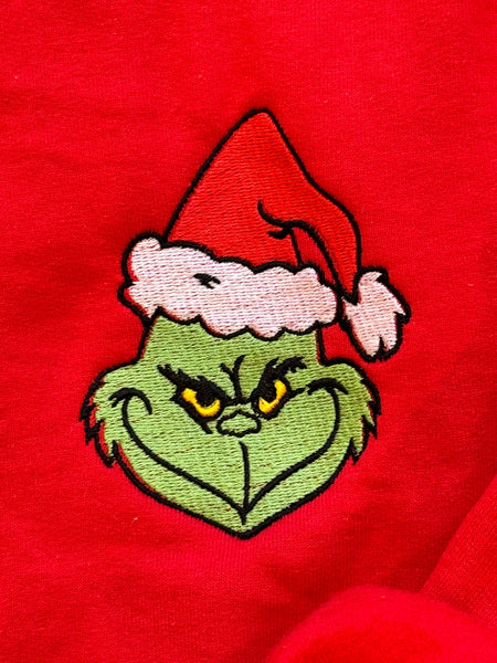 Grinch Head Embroidered Mommy and Me Sweatshirts