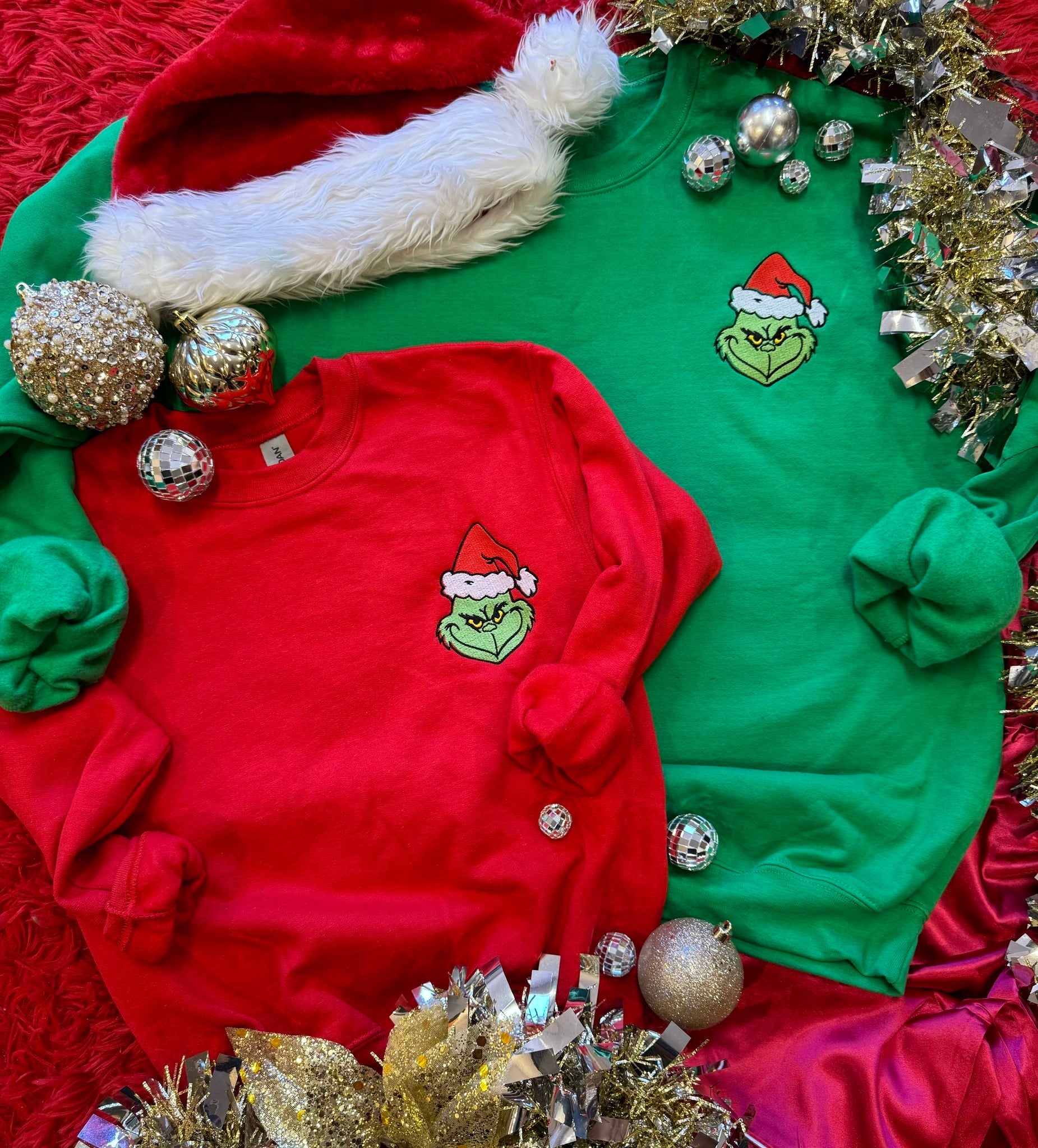 Grinch Head Embroidered Mommy and Me Sweatshirts