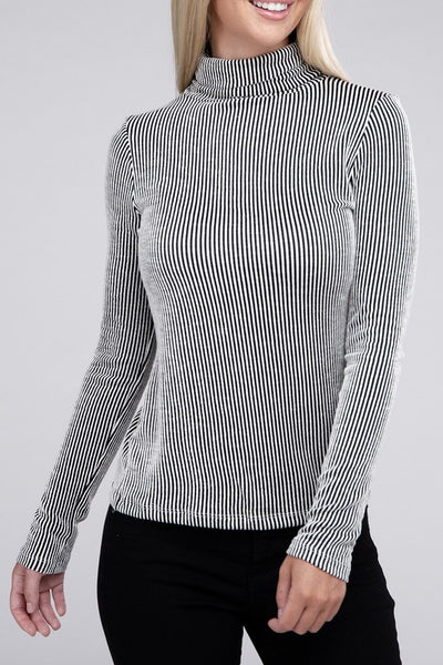 Ribbed Turtle Neck Long Sleeve Top **Sale**