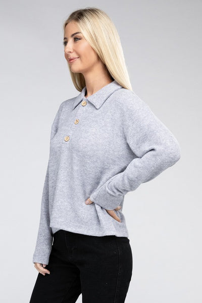 Brushed Melange Hacci Collared Sweater **5 colors**