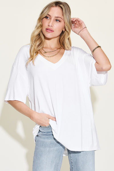 Basic Bae Full Size Bamboo V-Neck Drop Shoulder T-Shirt **4 Colors**